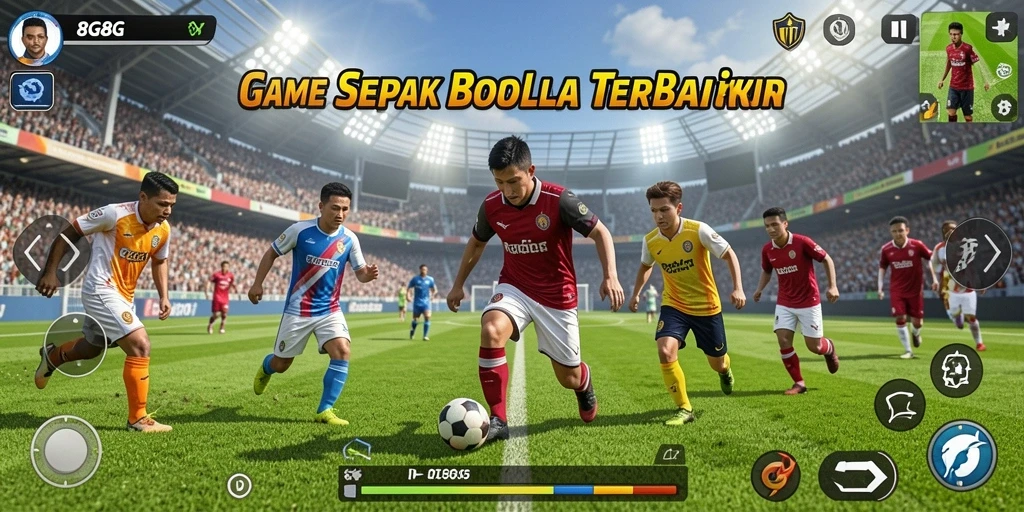 Screenshot utama 8G8G menampilkan aksi seru dalam pertandingan sepak bola.