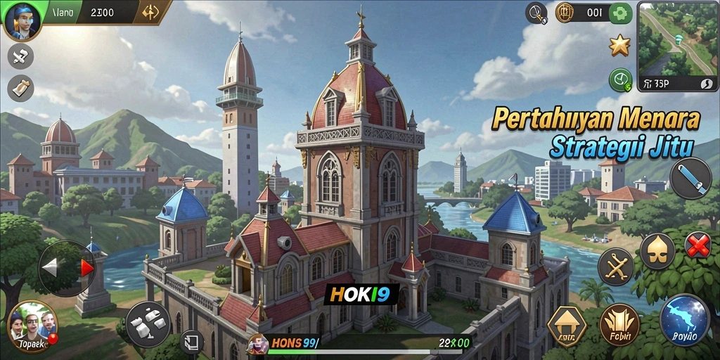 Screenshot HOKI9 menampilkan momen seru dalam pertahanan menara.