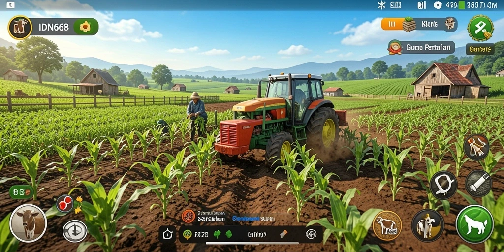 Tampilan gameplay IDN668 yang menampilkan ladang yang indah dan interaksi pemain.
