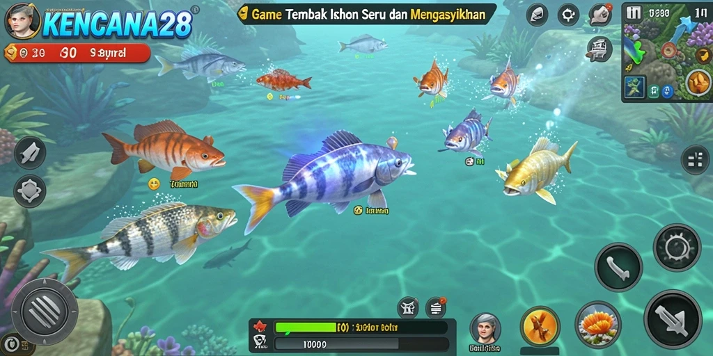 Tampilan gameplay menembak ikan yang seru dan menyenangkan di KENCANA28.