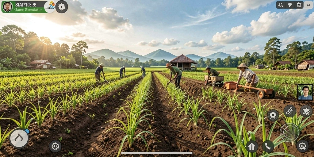 Screenshot SIAP108 menampilkan petani yang asyik mengelola lahan pertanian.