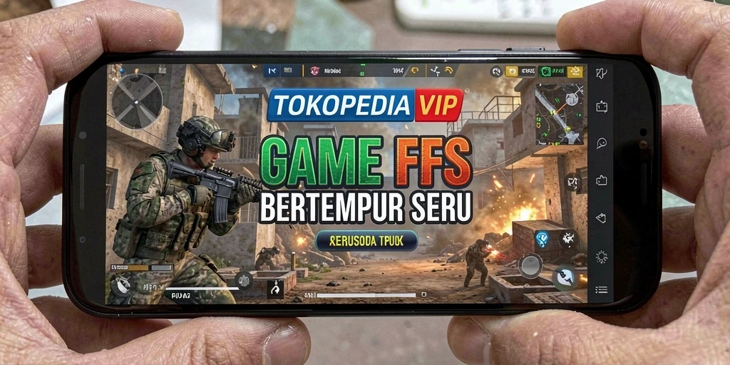 Screenshot menunjukkan aksi intens dalam gameplay FPS TOKOPEDIAVIP.